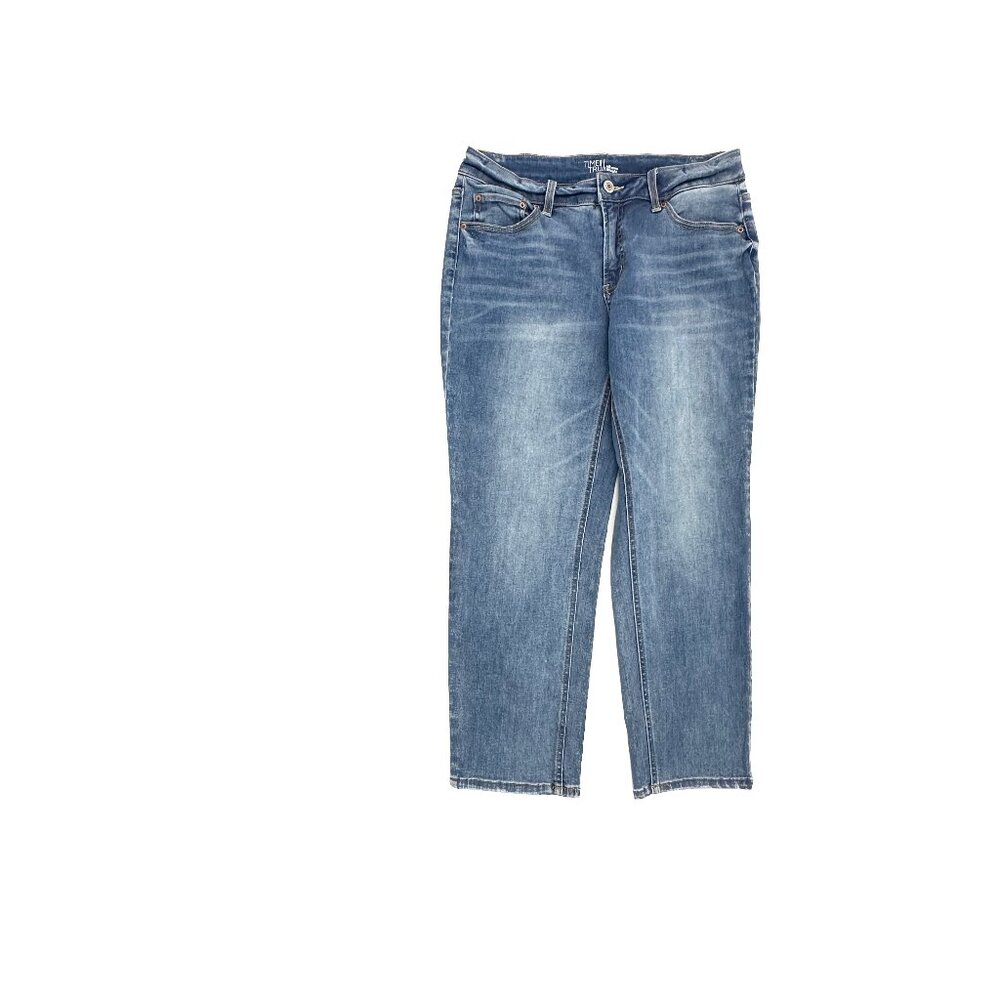 Time And Tru Straight Women's size 12P Medium Wash Blue Denim Jeans